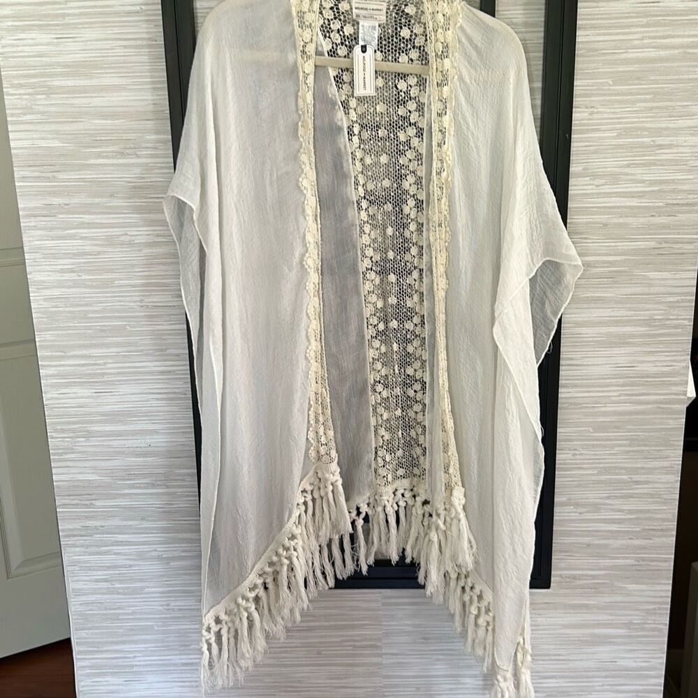 NWT melrose and market cream lace gauze tassel beach coverup/duster one size